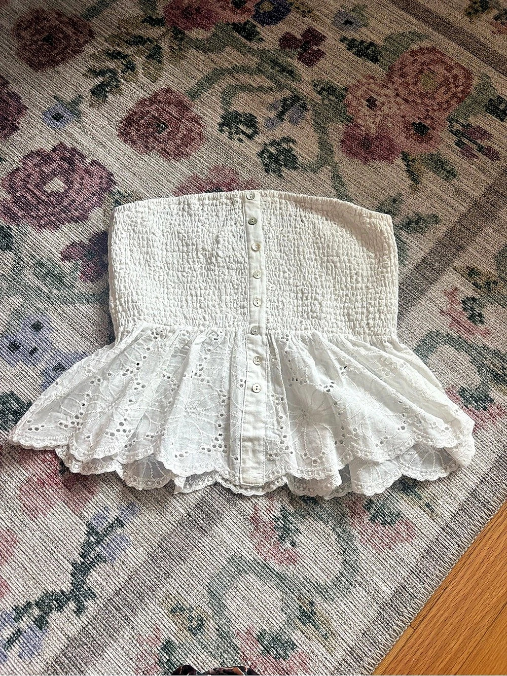 lulus White Eyelet Embroidered Peplum Strapless Top Medium